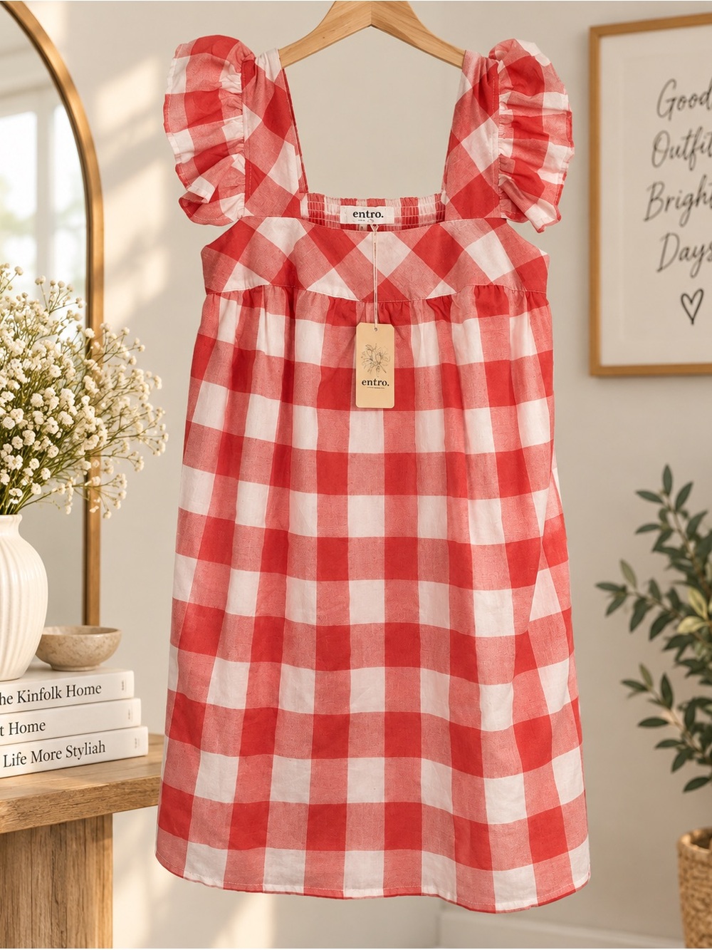 NWTs Entro Orange and white Checkered Dress